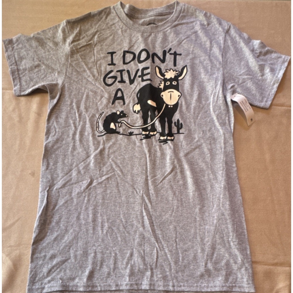 DOM Men's Gray Funny Cow Graphic Crew Neck Cotton Jersey T-Shirt Size S Regular